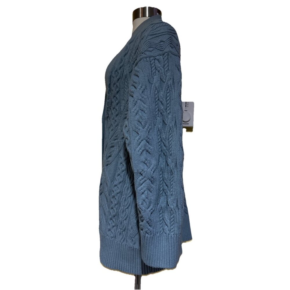 Vince Aran Cable Knit Womens Cardigan Sweater Size M Buttons Blue Long Sleeves - Picture 9 of 13